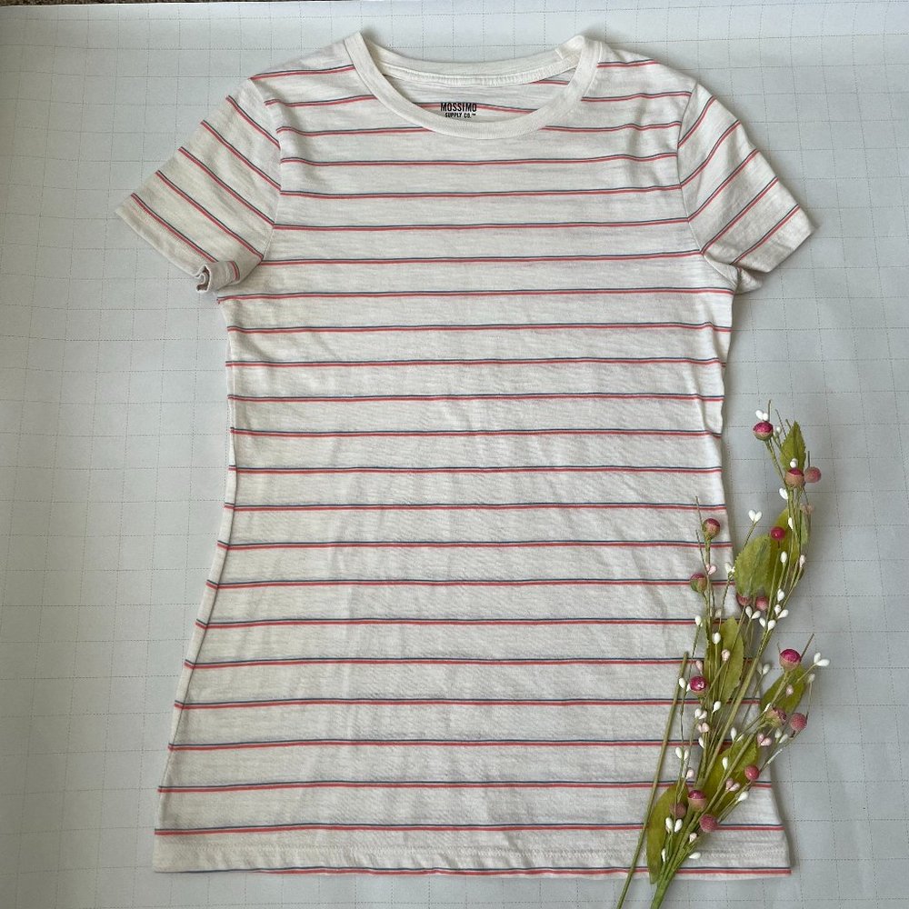 Mossimo Off-White/Cream Striped Short Sleeve Tee Shirt Size Small